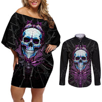 Technology Skull Couples Matching Off Shoulder Short Dress and Long Sleeve Button Shirts I'm blunt because God rolled me that way - Wonder Print Shop