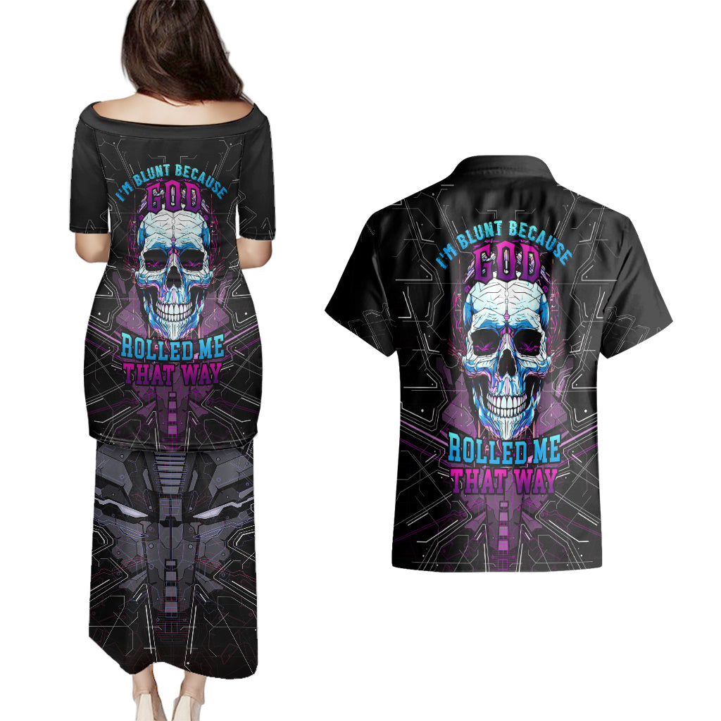 Technology Skull Couples Matching Puletasi Dress and Hawaiian Shirt I'm blunt because God rolled me that way - Wonder Print Shop