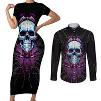 Technology Skull Couples Matching Short Sleeve Bodycon Dress and Long Sleeve Button Shirts I'm blunt because God rolled me that way - Wonder Print Shop