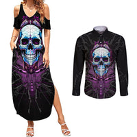 Technology Skull Couples Matching Summer Maxi Dress and Long Sleeve Button Shirts I'm blunt because God rolled me that way - Wonder Print Shop