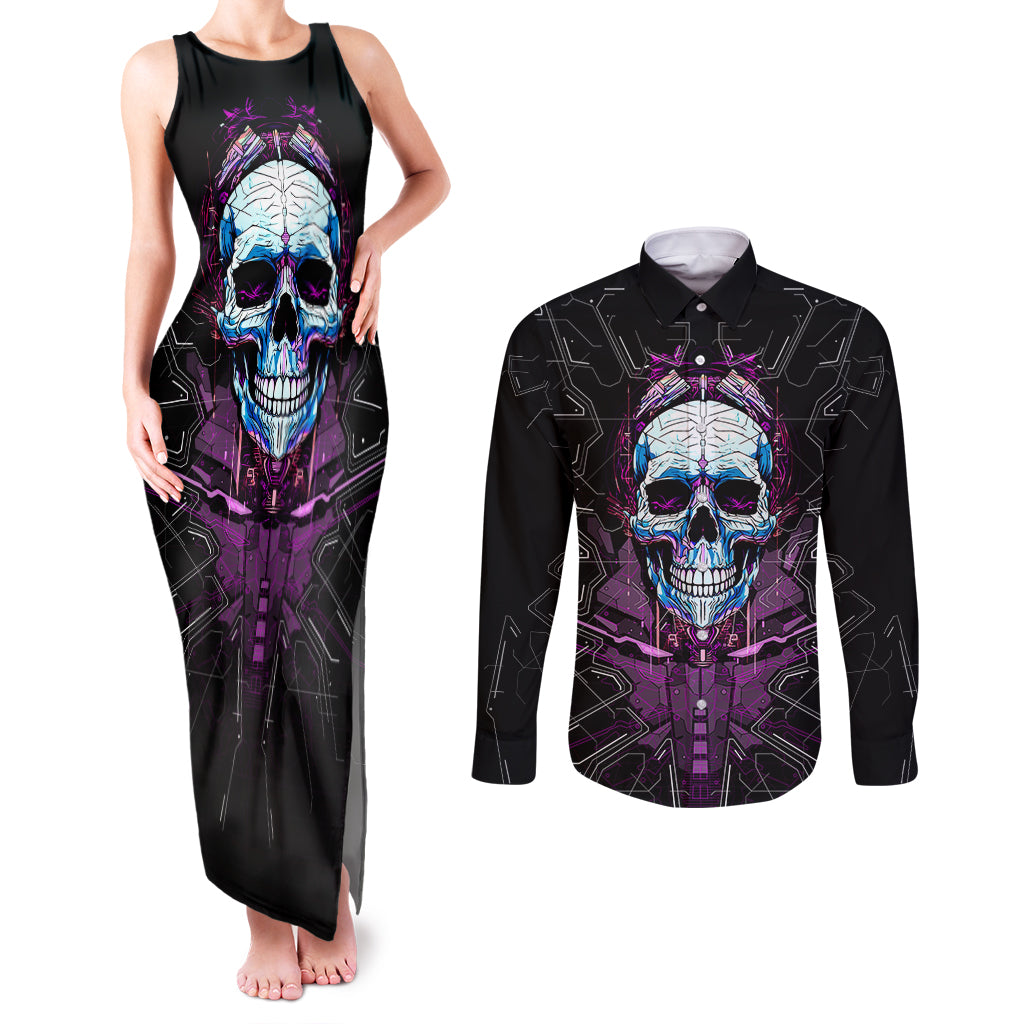 Technology Skull Couples Matching Tank Maxi Dress and Long Sleeve Button Shirts I'm blunt because God rolled me that way - Wonder Print Shop