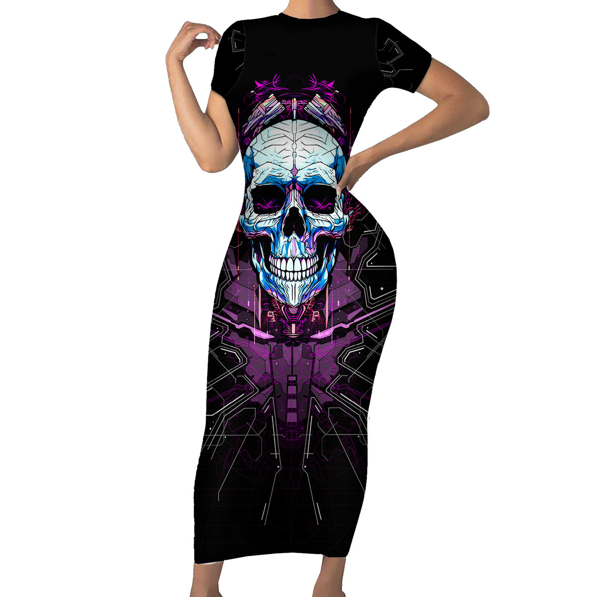 Technology Skull Short Sleeve Bodycon Dress I'm blunt because God rolled me that way - Wonder Print Shop