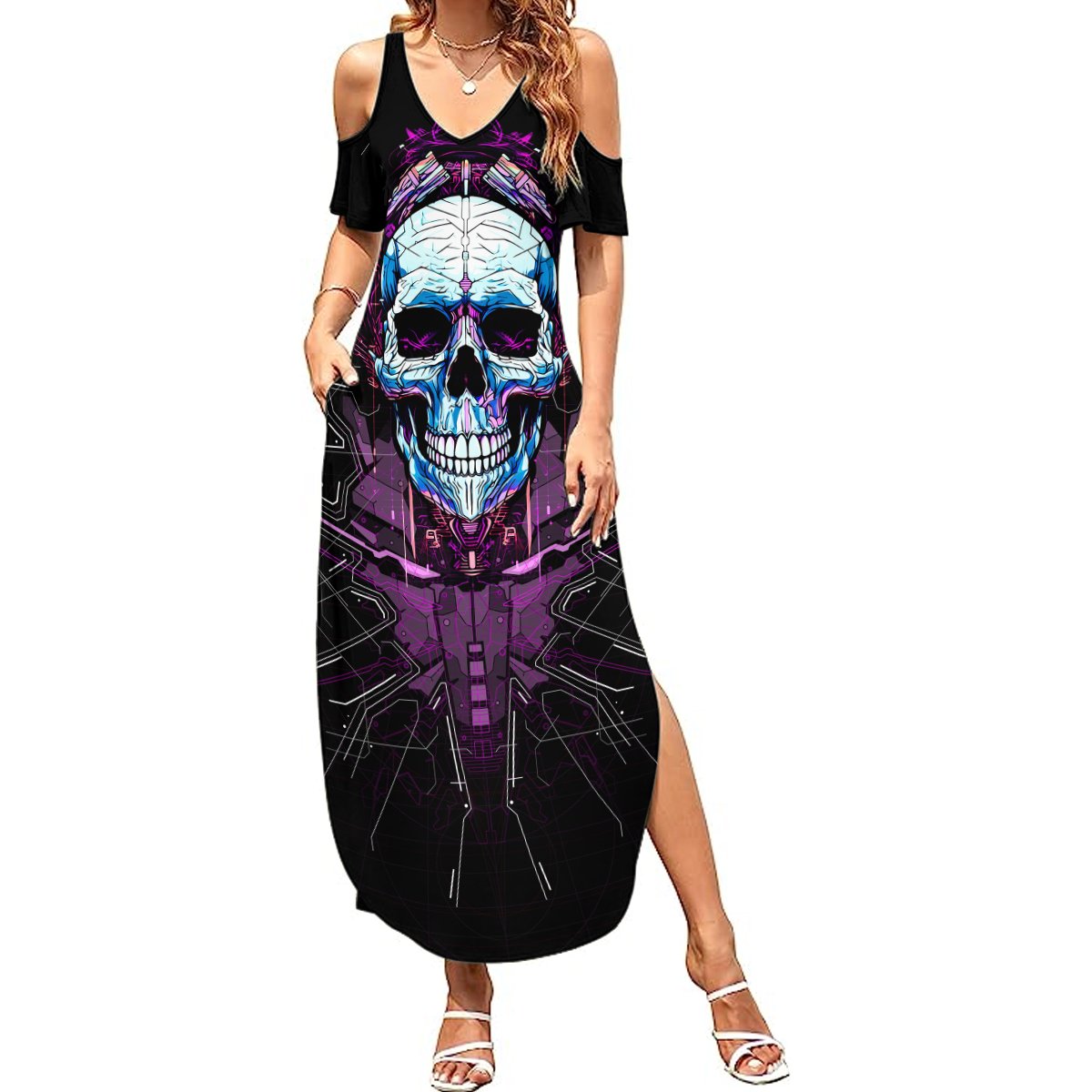 Technology Skull Summer Maxi Dress I'm blunt because God rolled me that way - Wonder Print Shop