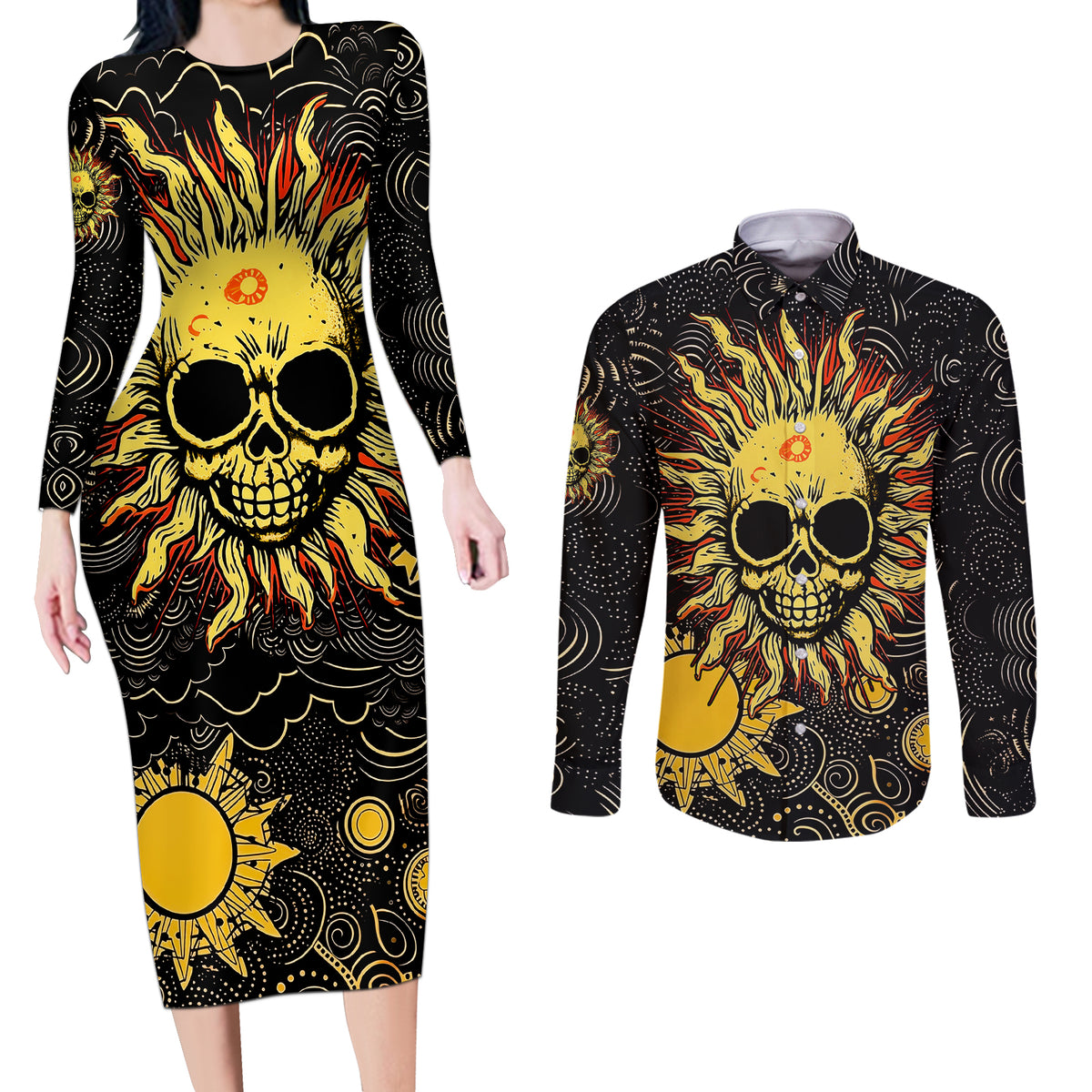 Sun Skull Couples Matching Long Sleeve Bodycon Dress and Long Sleeve Button Shirts I May Not Be Perfect But At Least I'm Not You - Wonder Print Shop