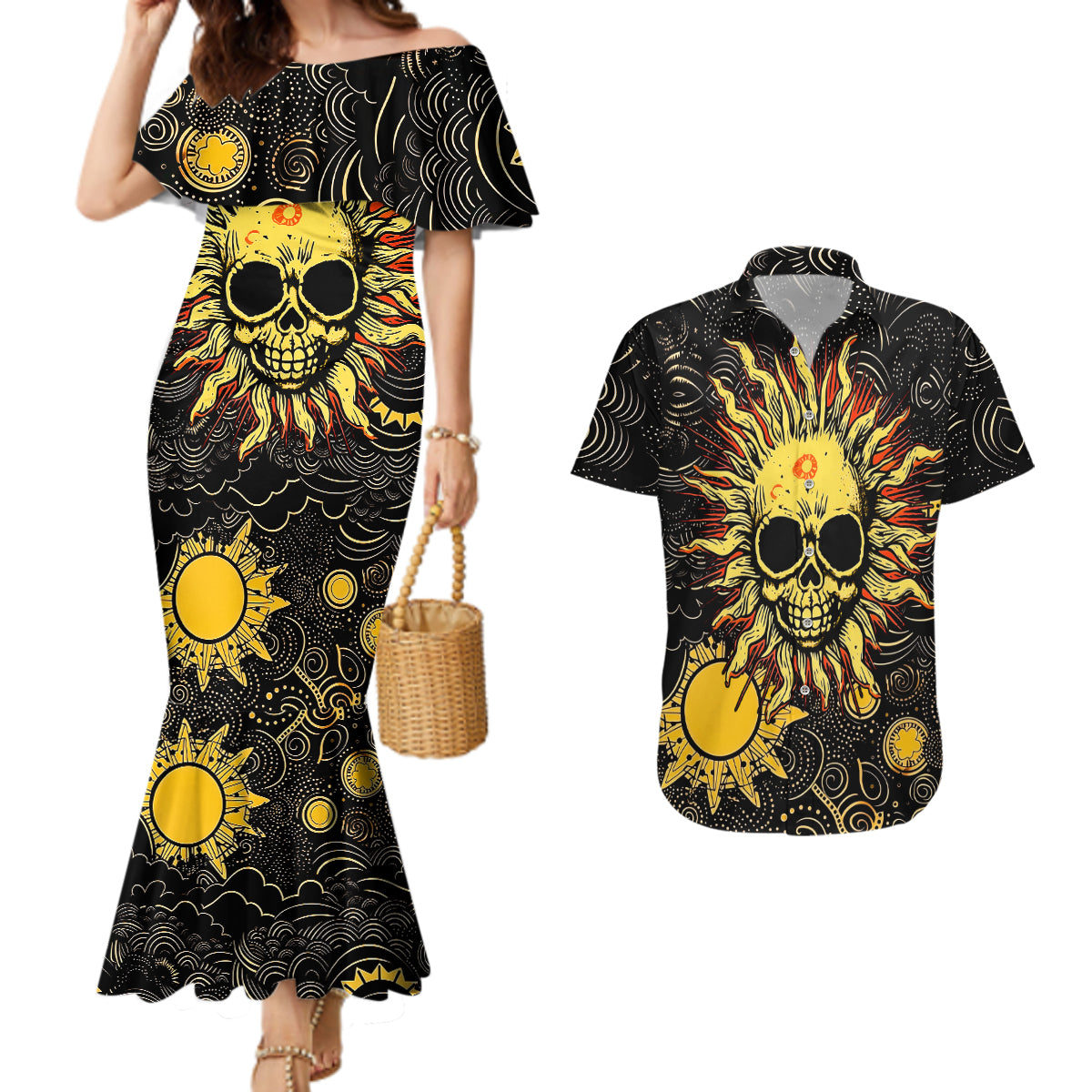 Sun Skull Couples Matching Mermaid Dress and Hawaiian Shirt I May Not Be Perfect But At Least I'm Not You - Wonder Print Shop