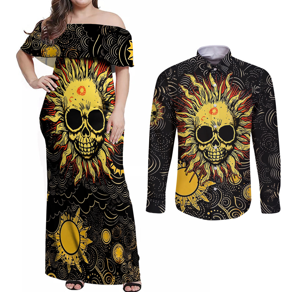 Sun Skull Couples Matching Off Shoulder Maxi Dress and Long Sleeve Button Shirts I May Not Be Perfect But At Least I'm Not You - Wonder Print Shop