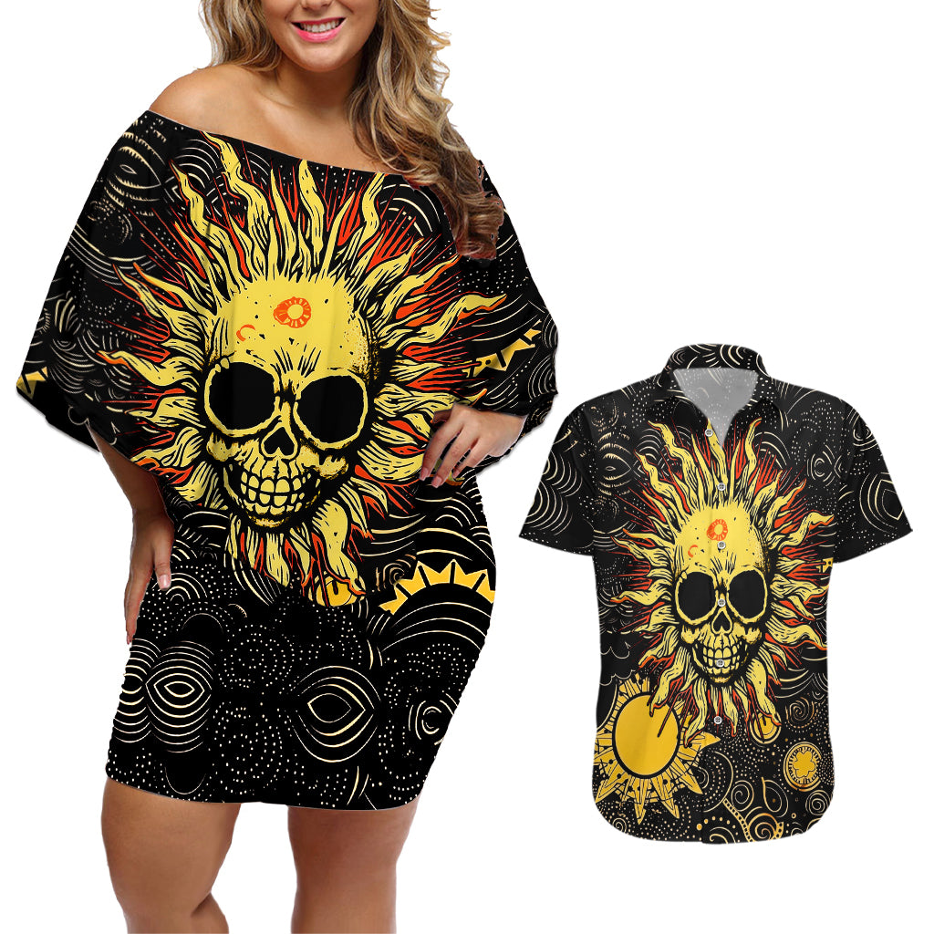 Sun Skull Couples Matching Off Shoulder Short Dress and Hawaiian Shirt I May Not Be Perfect But At Least I'm Not You - Wonder Print Shop