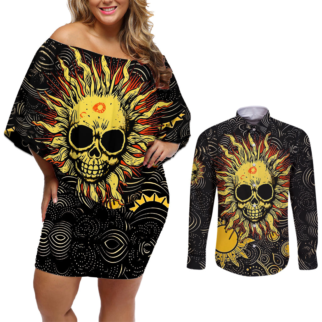 Sun Skull Couples Matching Off Shoulder Short Dress and Long Sleeve Button Shirts I May Not Be Perfect But At Least I'm Not You - Wonder Print Shop