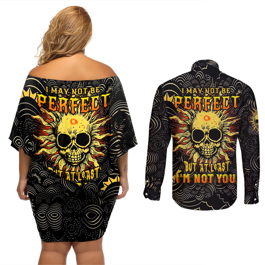 Sun Skull Couples Matching Off Shoulder Short Dress and Long Sleeve Button Shirts I May Not Be Perfect But At Least I'm Not You - Wonder Print Shop