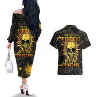 Sun Skull Couples Matching Off The Shoulder Long Sleeve Dress and Hawaiian Shirt I May Not Be Perfect But At Least I'm Not You - Wonder Print Shop
