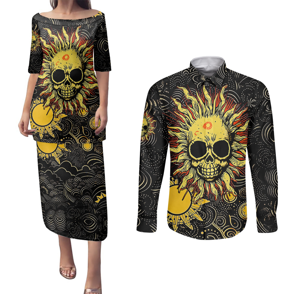Sun Skull Couples Matching Puletasi Dress and Long Sleeve Button Shirts I May Not Be Perfect But At Least I'm Not You - Wonder Print Shop