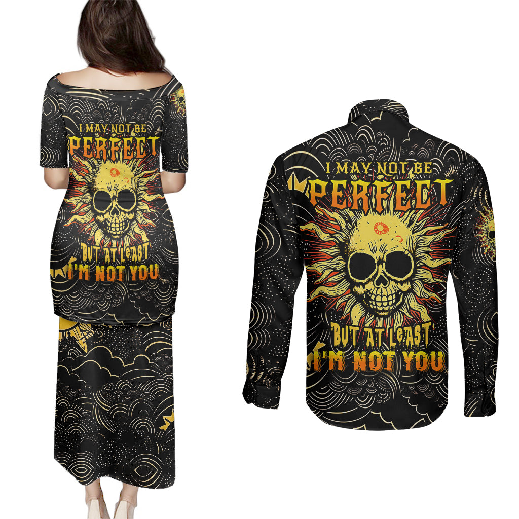 Sun Skull Couples Matching Puletasi Dress and Long Sleeve Button Shirts I May Not Be Perfect But At Least I'm Not You - Wonder Print Shop