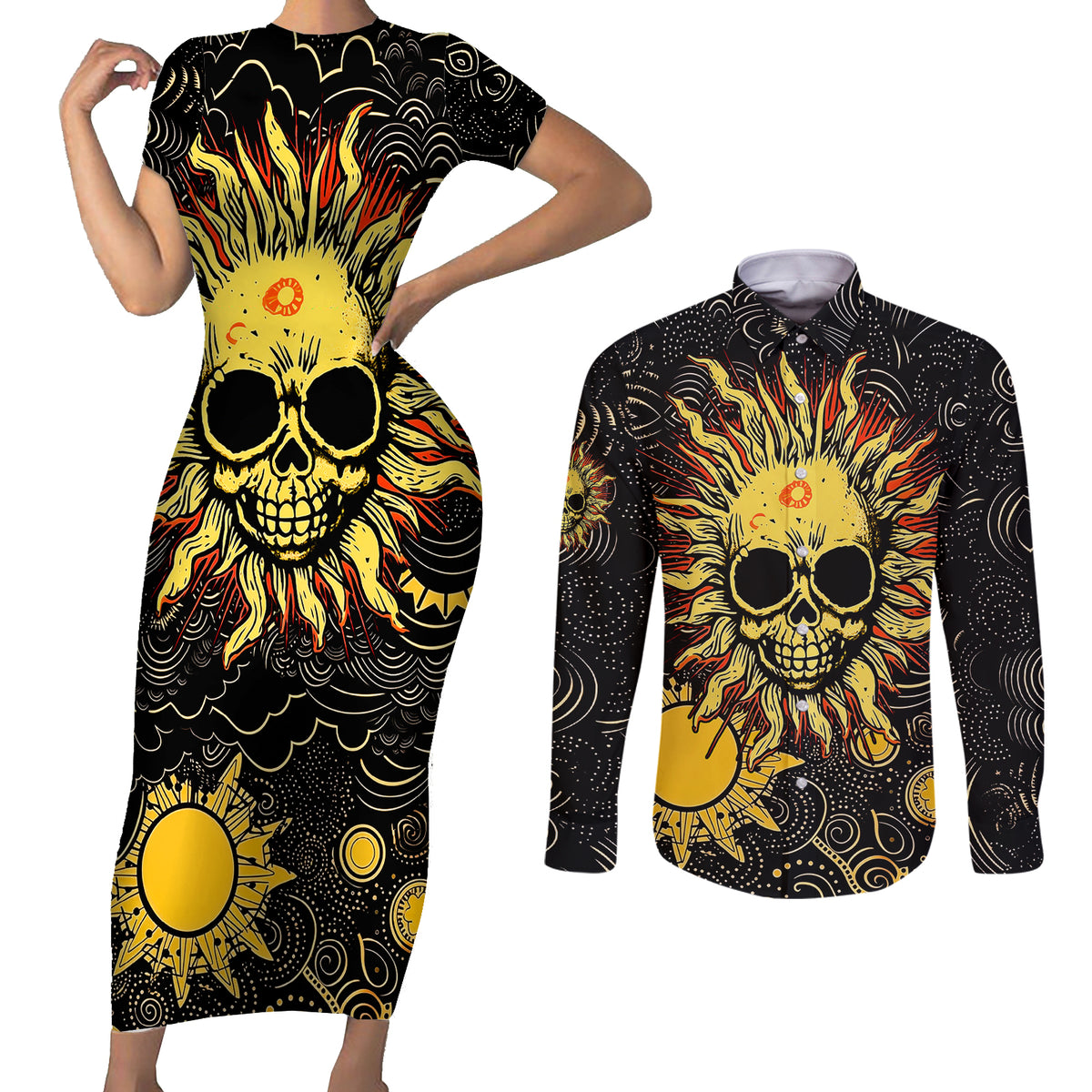 Sun Skull Couples Matching Short Sleeve Bodycon Dress and Long Sleeve Button Shirts I May Not Be Perfect But At Least I'm Not You - Wonder Print Shop