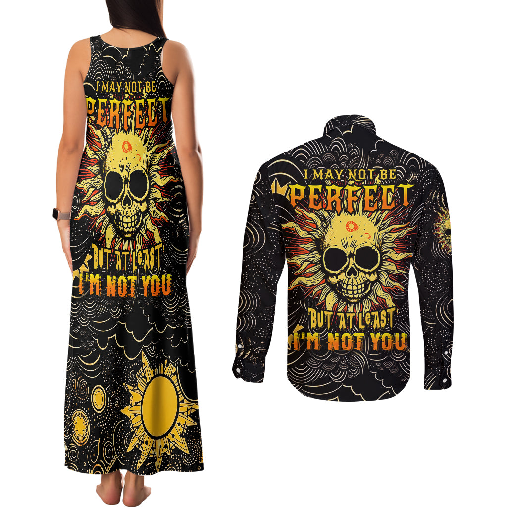 Sun Skull Couples Matching Tank Maxi Dress and Long Sleeve Button Shirts I May Not Be Perfect But At Least I'm Not You - Wonder Print Shop