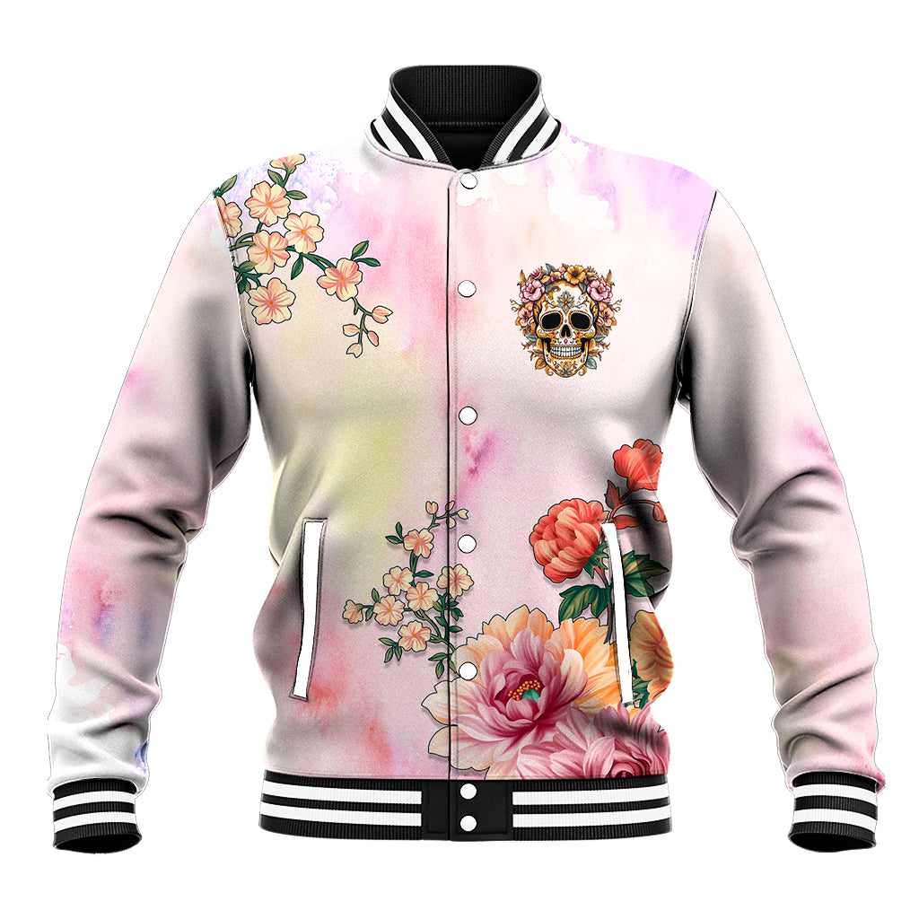 Flower Skull Baseball Jacket She Is Sunshine Mixed With A Little Hurricane - Wonder Print Shop