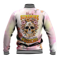 Flower Skull Baseball Jacket She Is Sunshine Mixed With A Little Hurricane - Wonder Print Shop