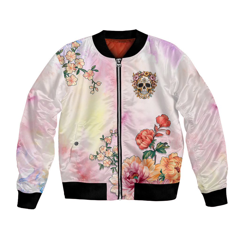 Flower Skull Bomber Jacket She Is Sunshine Mixed With A Little Hurricane - Wonder Print Shop