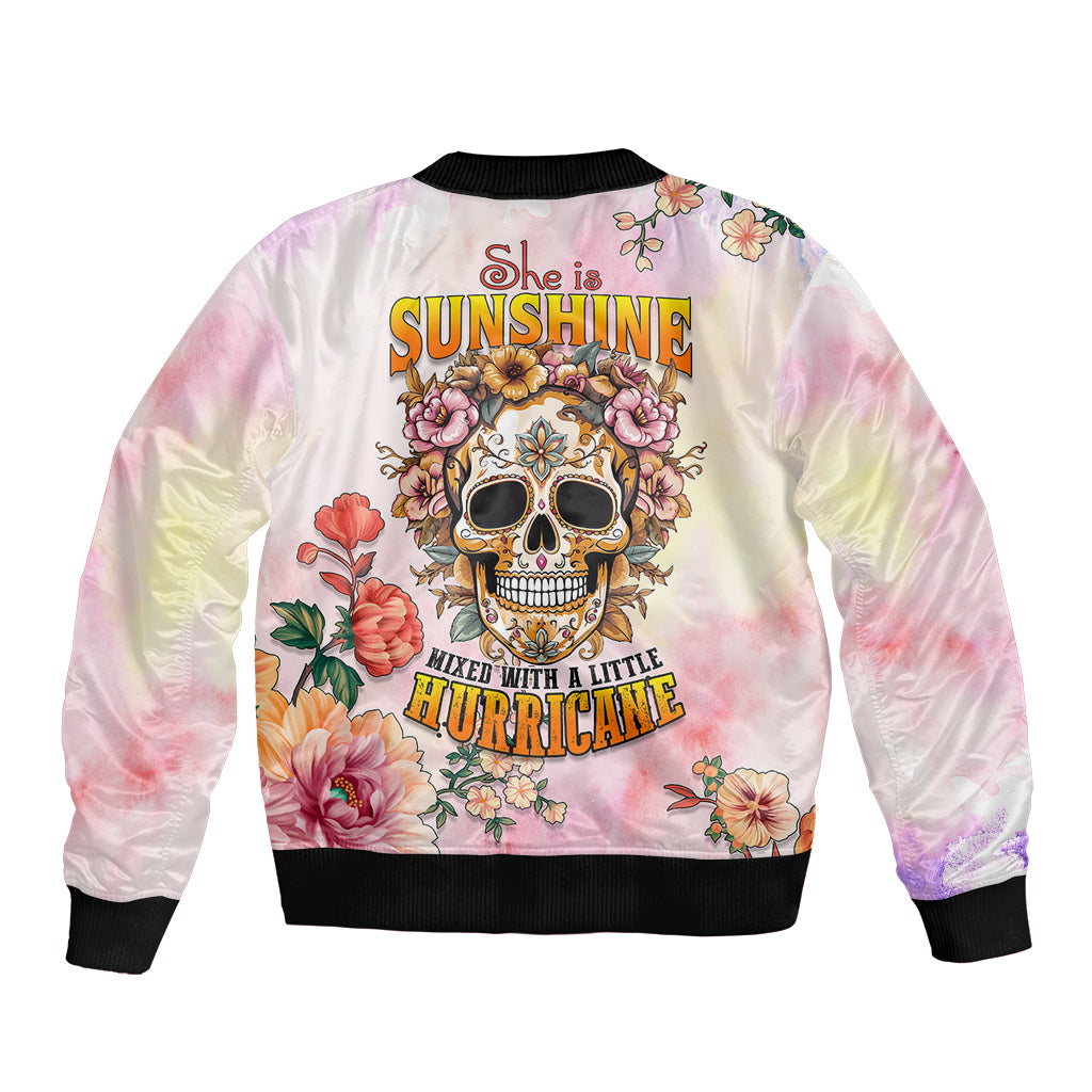 Flower Skull Bomber Jacket She Is Sunshine Mixed With A Little Hurricane - Wonder Print Shop
