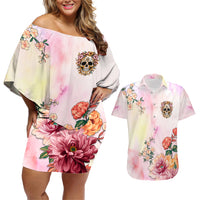 Flower Skull Couples Matching Off Shoulder Short Dress and Hawaiian Shirt She Is Sunshine Mixed With A Little Hurricane - Wonder Print Shop