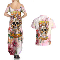 Flower Skull Couples Matching Summer Maxi Dress and Hawaiian Shirt She Is Sunshine Mixed With A Little Hurricane - Wonder Print Shop