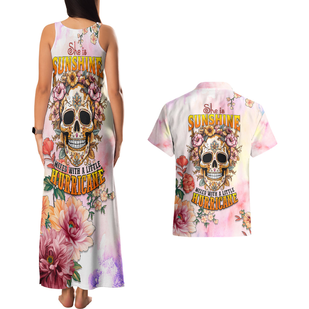 Flower Skull Couples Matching Tank Maxi Dress and Hawaiian Shirt She Is Sunshine Mixed With A Little Hurricane - Wonder Print Shop