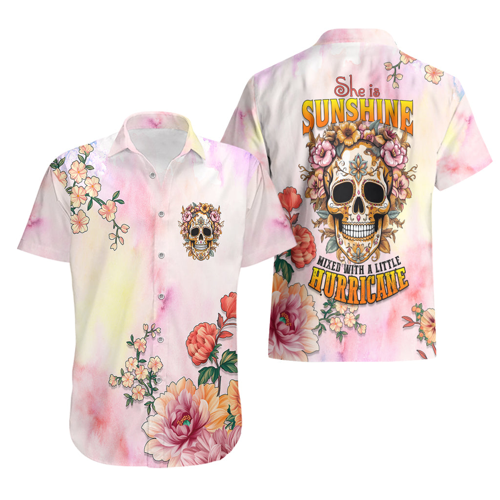 Flower Skull Hawaiian Shirt She Is Sunshine Mixed With A Little Hurricane - Wonder Print Shop