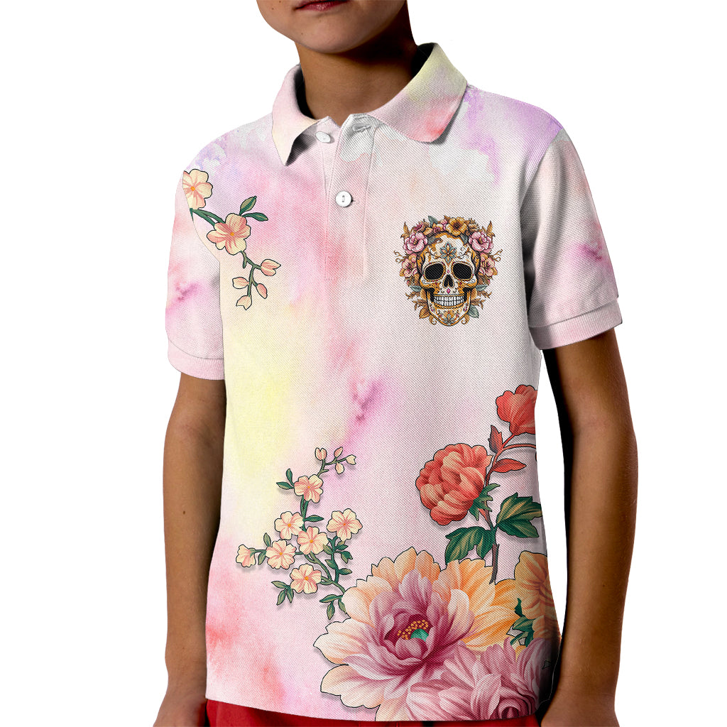 Flower Skull Kid Polo Shirt She Is Sunshine Mixed With A Little Hurricane - Wonder Print Shop