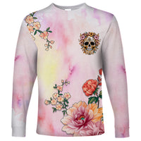 Flower Skull Long Sleeve Shirt She Is Sunshine Mixed With A Little Hurricane - Wonder Print Shop