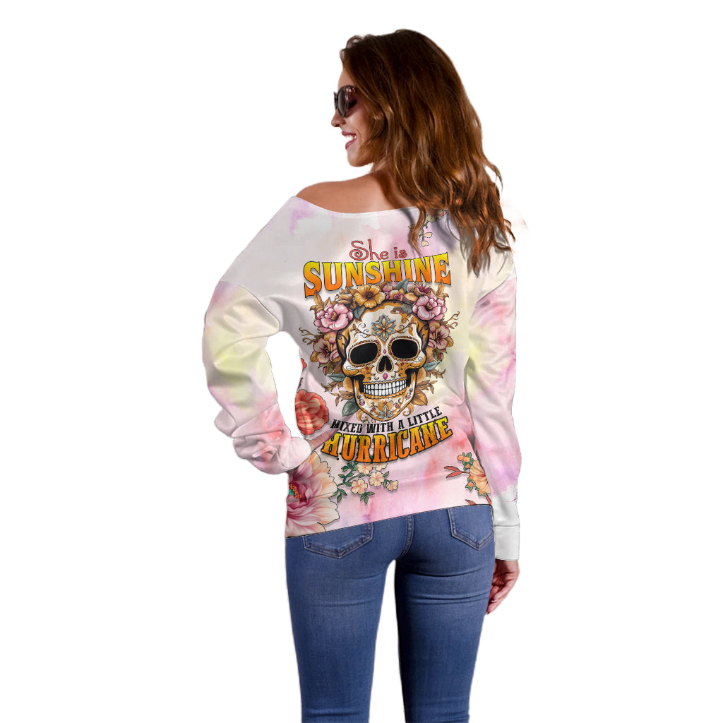 Flower Skull Off Shoulder Sweater She Is Sunshine Mixed With A Little Hurricane - Wonder Print Shop
