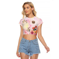 Flower Skull Raglan Cropped T Shirt She Is Sunshine Mixed With A Little Hurricane - Wonder Print Shop