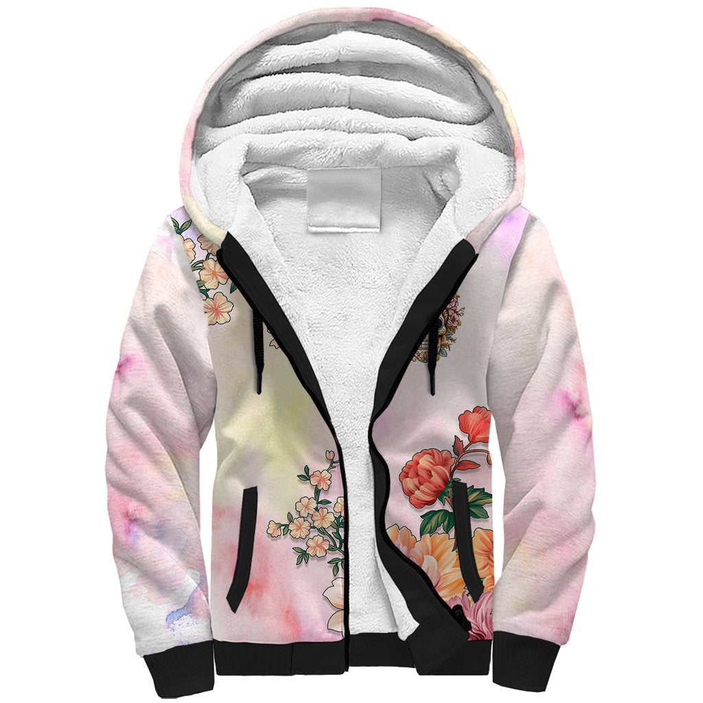 Flower Skull Sherpa Hoodie She Is Sunshine Mixed With A Little Hurricane - Wonder Print Shop