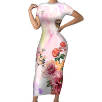Flower Skull Short Sleeve Bodycon Dress She Is Sunshine Mixed With A Little Hurricane - Wonder Print Shop