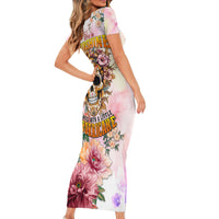 Flower Skull Short Sleeve Bodycon Dress She Is Sunshine Mixed With A Little Hurricane - Wonder Print Shop