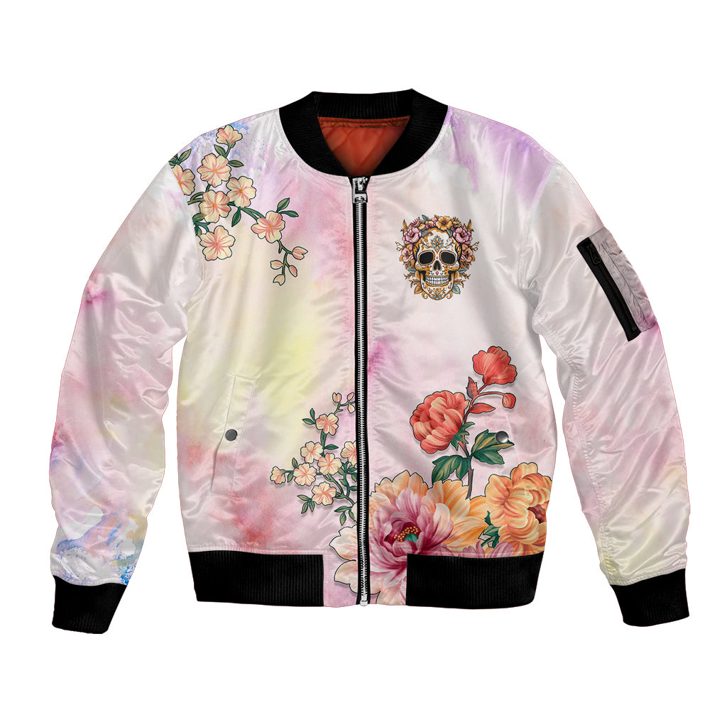 Flower Skull Sleeve Zip Bomber Jacket She Is Sunshine Mixed With A Little Hurricane - Wonder Print Shop
