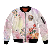 Flower Skull Sleeve Zip Bomber Jacket She Is Sunshine Mixed With A Little Hurricane - Wonder Print Shop