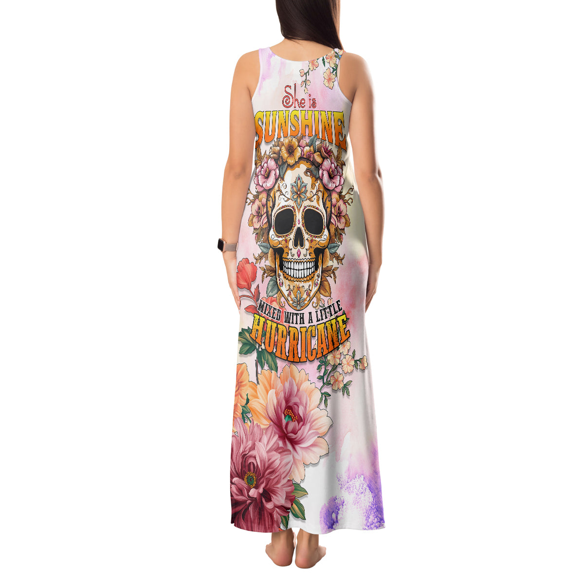 Flower Skull Tank Maxi Dress She Is Sunshine Mixed With A Little Hurricane - Wonder Print Shop
