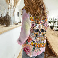 Flower Skull Women Casual Shirt She Is Sunshine Mixed With A Little Hurricane - Wonder Print Shop