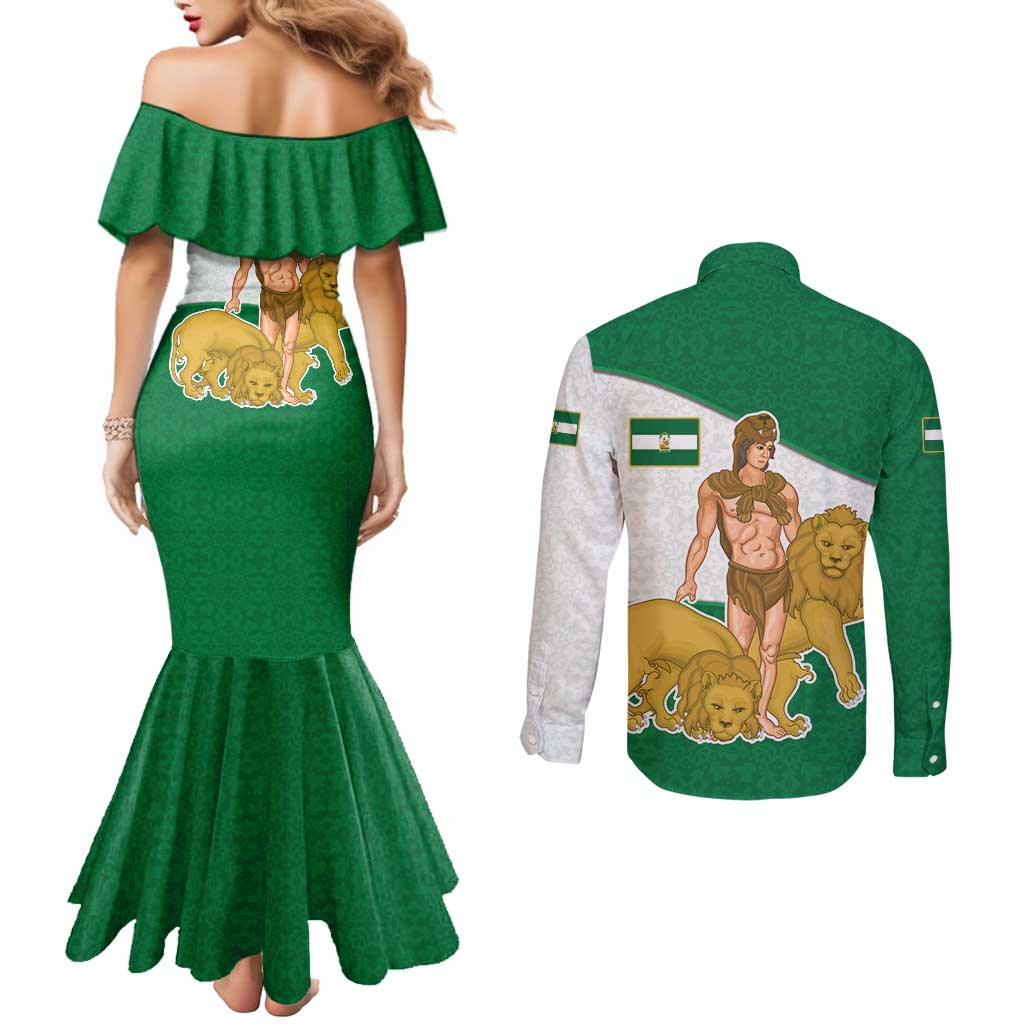 Andalusia Flag Couples Matching Mermaid Dress and Long Sleeve Button Shirt Autonomous Community of Spain - Wonder Print Shop