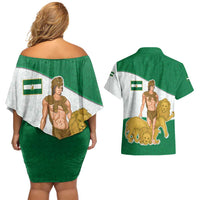 Andalusia Flag Couples Matching Off Shoulder Short Dress and Hawaiian Shirt Autonomous Community of Spain - Wonder Print Shop