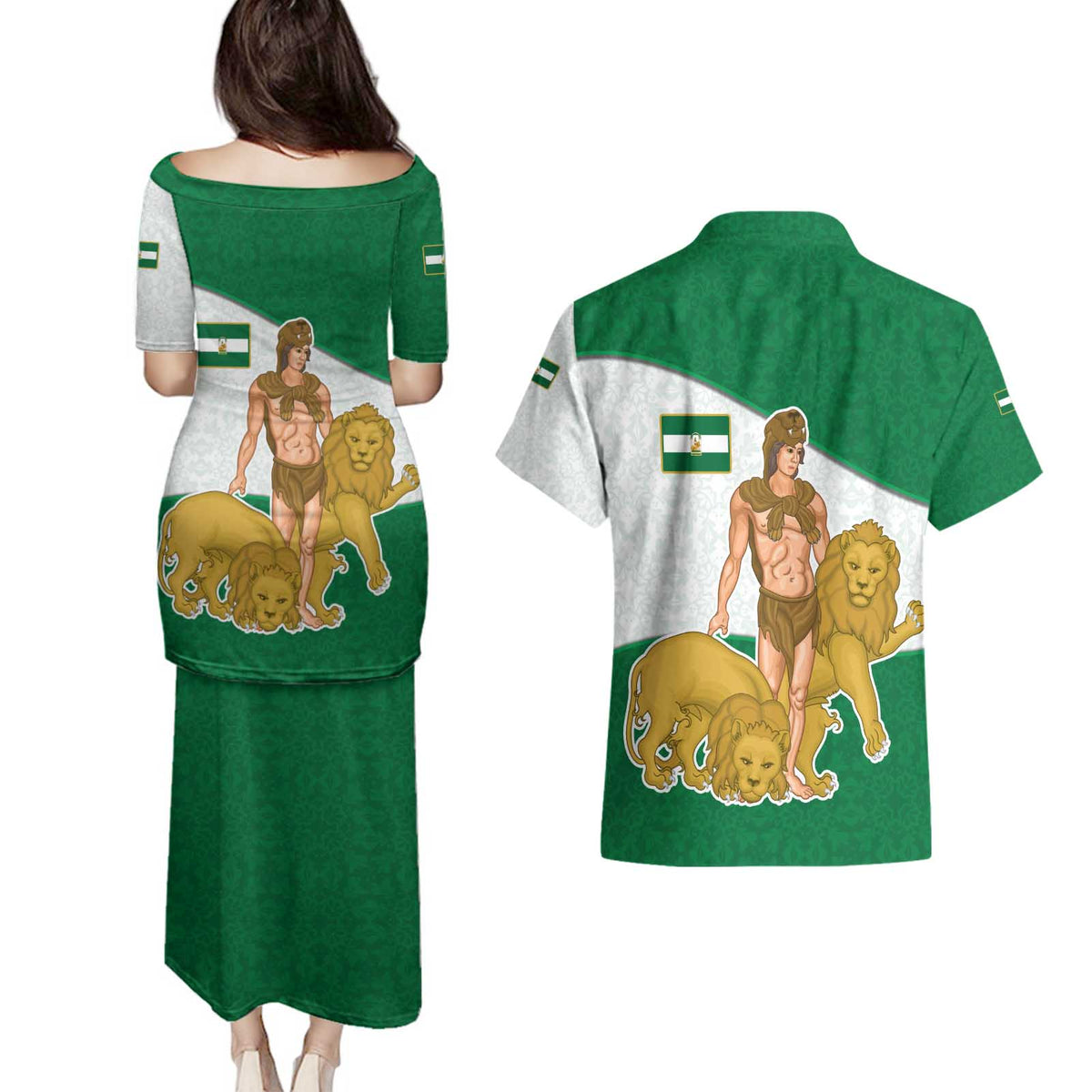 Andalusia Flag Couples Matching Puletasi and Hawaiian Shirt Autonomous Community of Spain - Wonder Print Shop