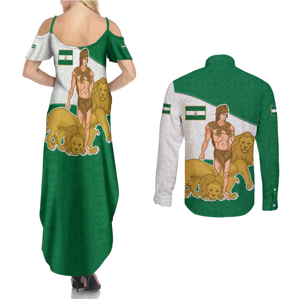 Andalusia Flag Couples Matching Summer Maxi Dress and Long Sleeve Button Shirt Autonomous Community of Spain - Wonder Print Shop