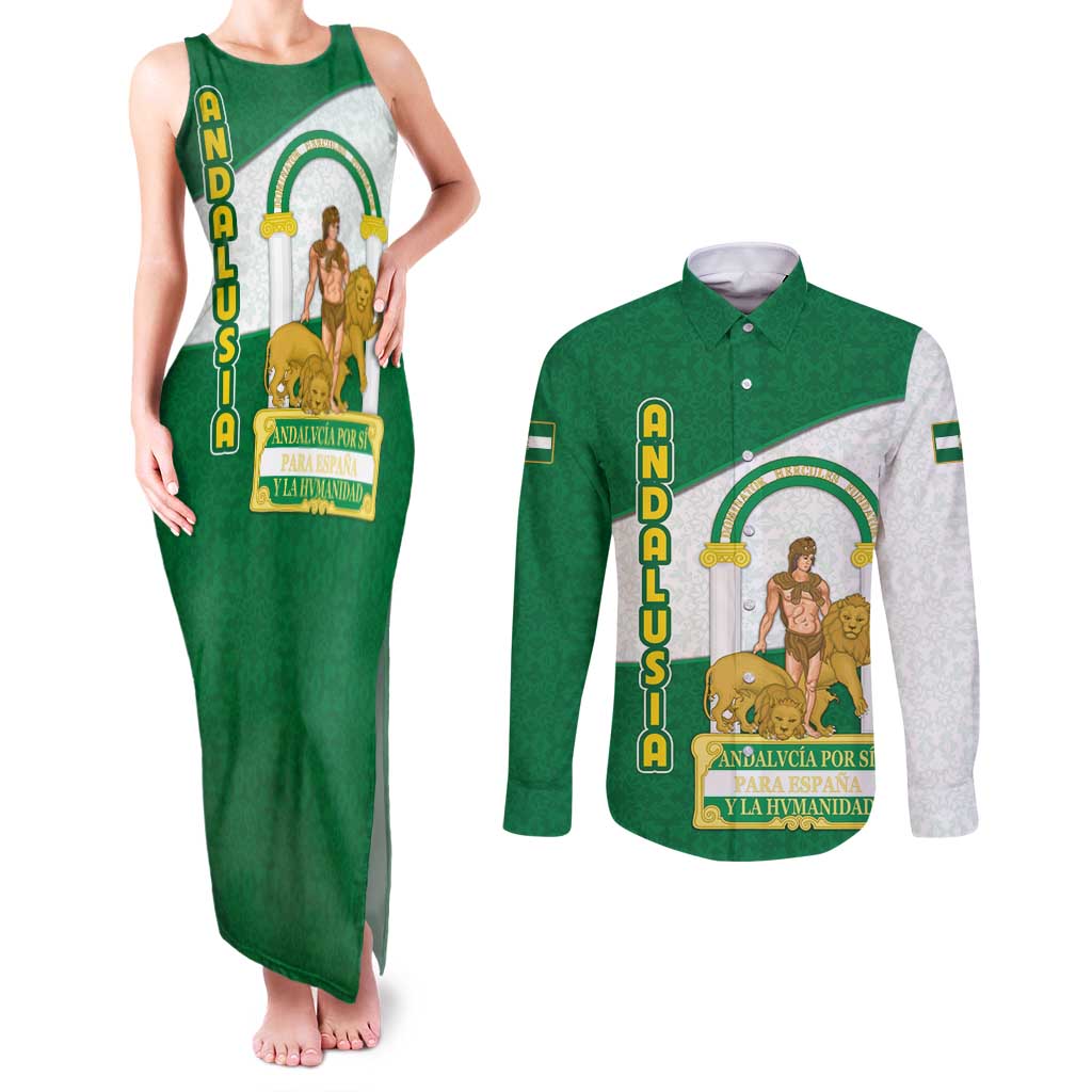 Andalusia Flag Couples Matching Tank Maxi Dress and Long Sleeve Button Shirt Autonomous Community of Spain - Wonder Print Shop