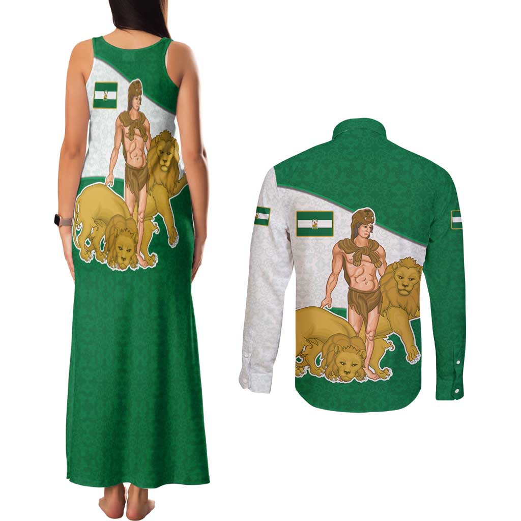 Andalusia Flag Couples Matching Tank Maxi Dress and Long Sleeve Button Shirt Autonomous Community of Spain - Wonder Print Shop