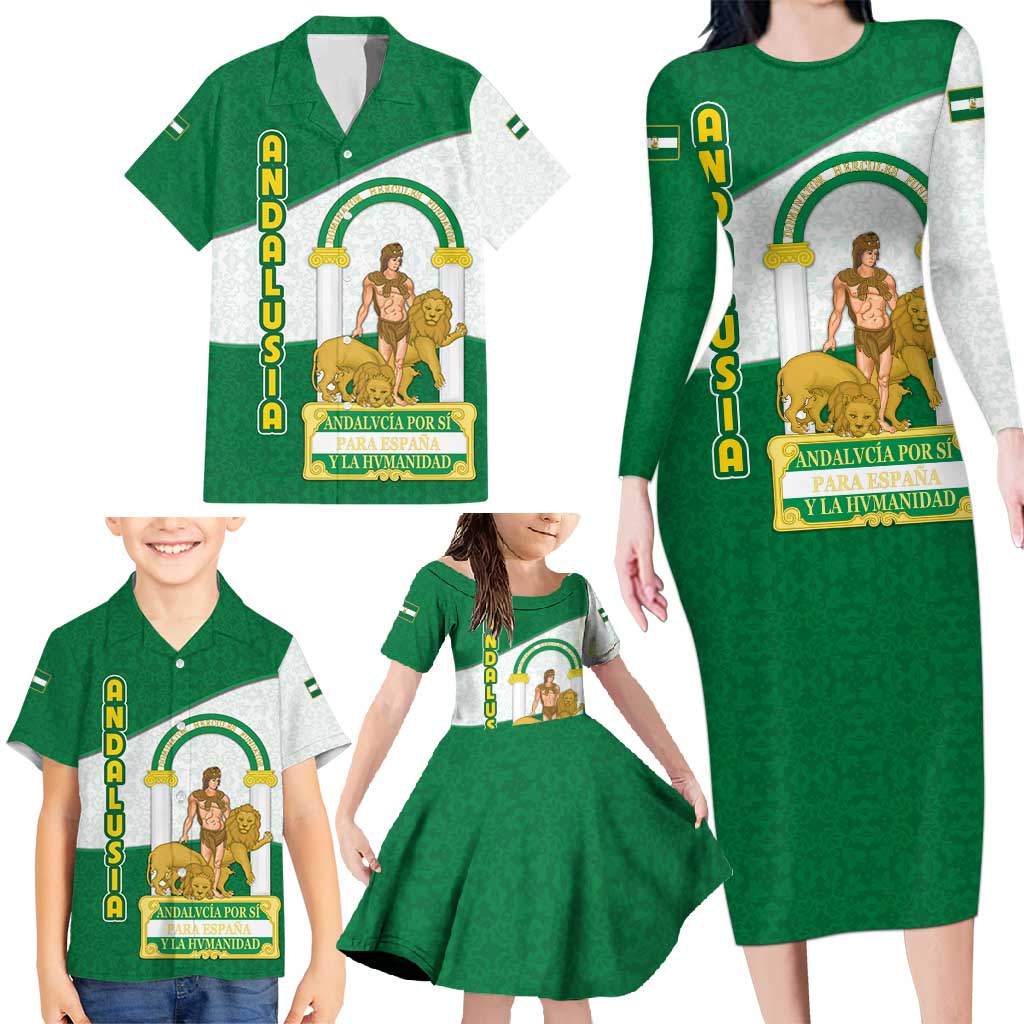 Andalusia Flag Family Matching Long Sleeve Bodycon Dress and Hawaiian Shirt Autonomous Community of Spain - Wonder Print Shop