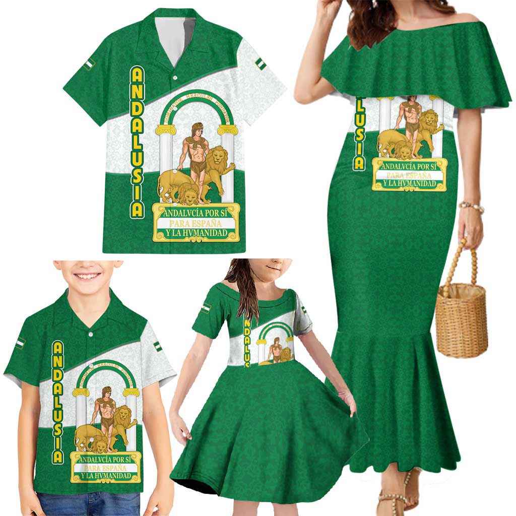 Andalusia Flag Family Matching Mermaid Dress and Hawaiian Shirt Autonomous Community of Spain - Wonder Print Shop