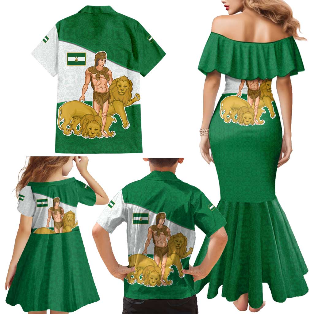 Andalusia Flag Family Matching Mermaid Dress and Hawaiian Shirt Autonomous Community of Spain - Wonder Print Shop