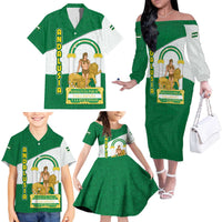 Andalusia Flag Family Matching Off The Shoulder Long Sleeve Dress and Hawaiian Shirt Autonomous Community of Spain - Wonder Print Shop