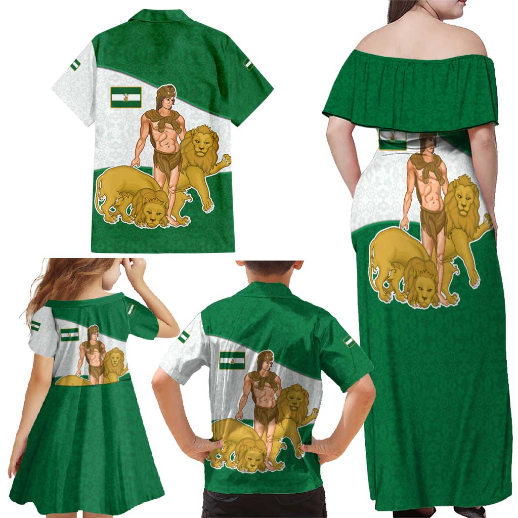 Andalusia Flag Family Matching Off Shoulder Maxi Dress and Hawaiian Shirt Autonomous Community of Spain - Wonder Print Shop