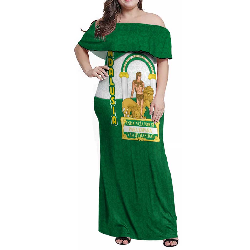 Andalusia Flag Family Matching Off Shoulder Maxi Dress and Hawaiian Shirt Autonomous Community of Spain - Wonder Print Shop