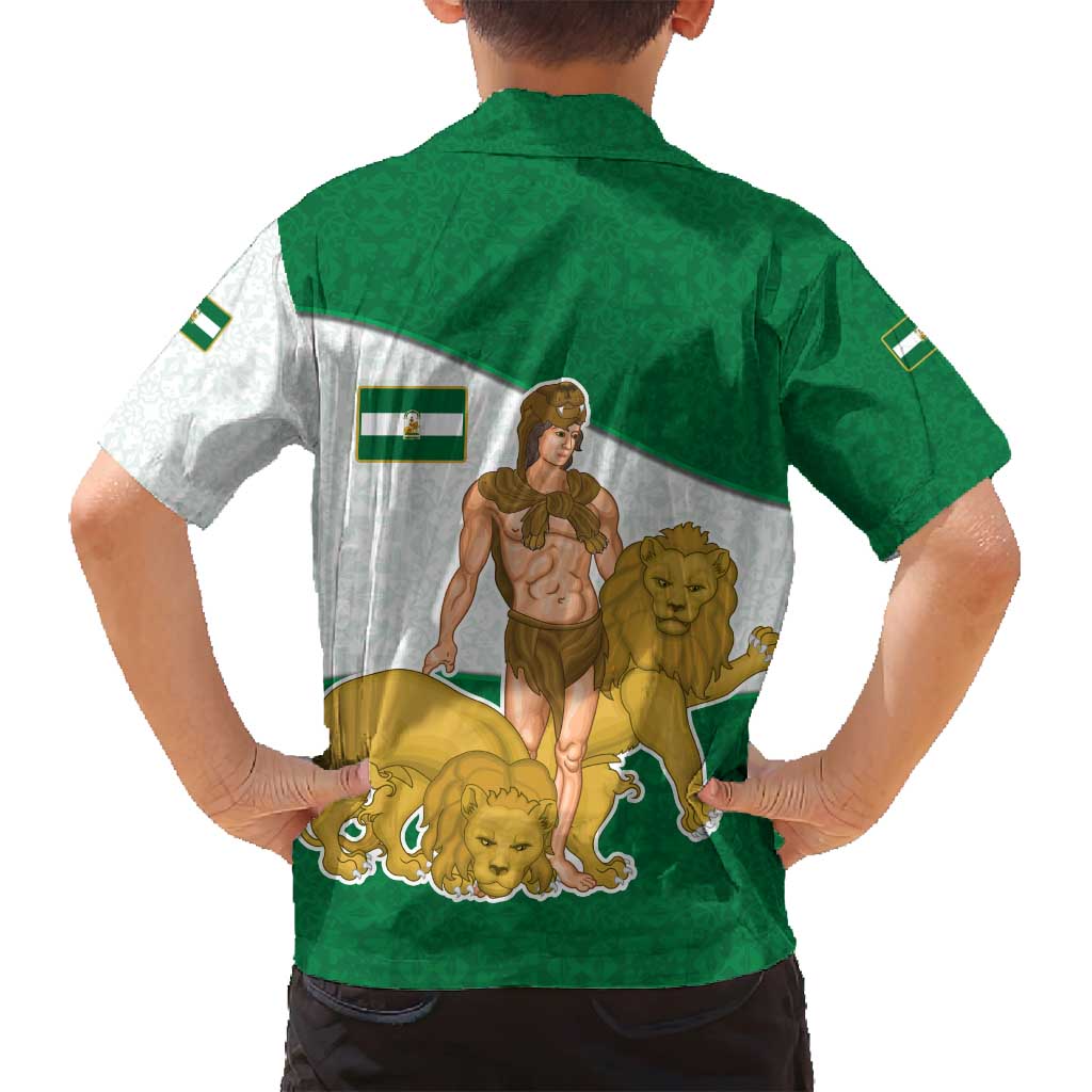 Andalusia Flag Family Matching Off Shoulder Short Dress and Hawaiian Shirt Autonomous Community of Spain - Wonder Print Shop